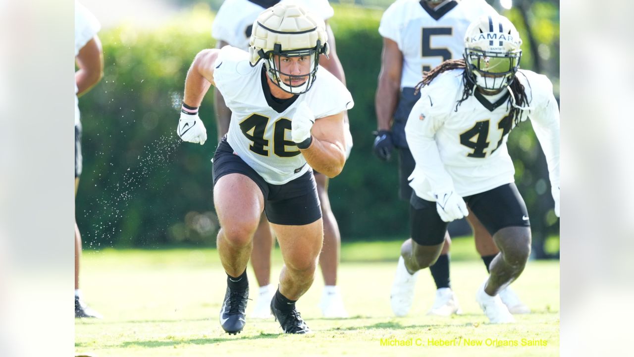 New Orleans Saints wide receiver Lil' Jordan Humphrey (84) runs through  drills during training camp at their NFL football training facility in  Metairie, La., Friday, July 26, 2019. (AP Photo/Gerald Herbert Stock