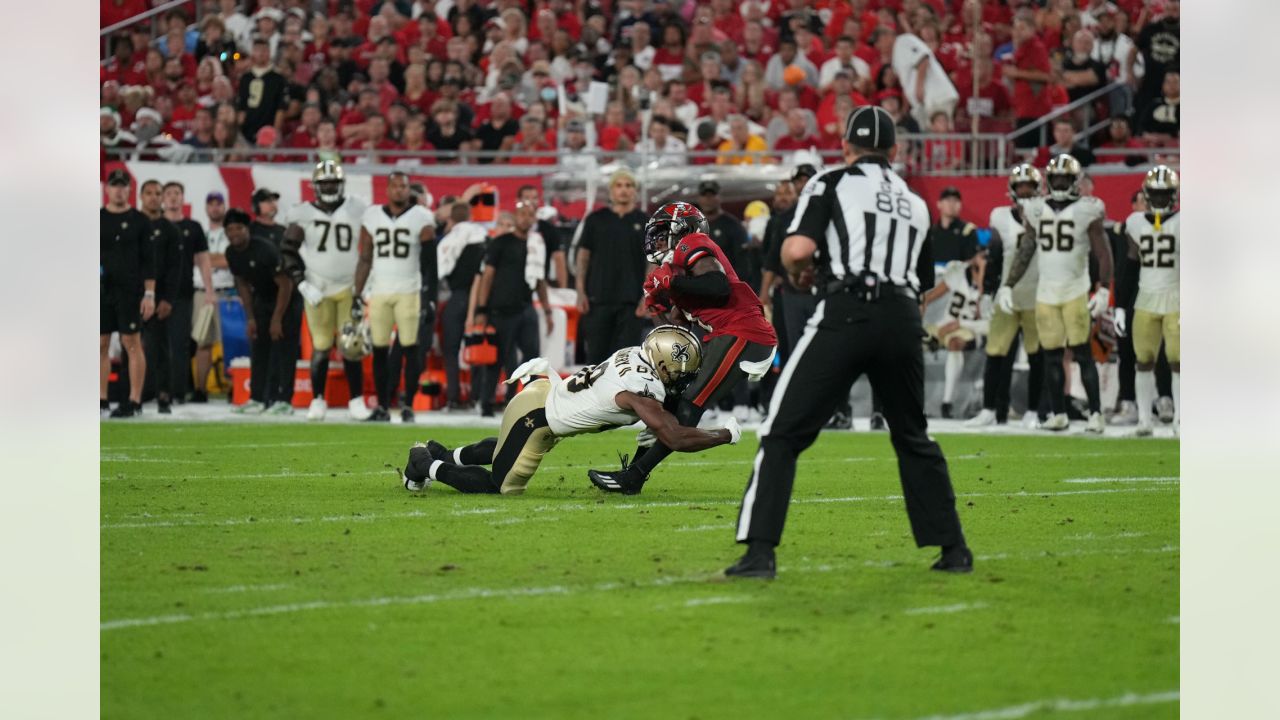 Tampa, Florida, USA. 17th Nov, 2019. New Orleans Saints linebacker Demario  Davis (56) reacts after interception a pass during the NFL game between the New  Orleans Saints and the Tampa Bay Buccaneers