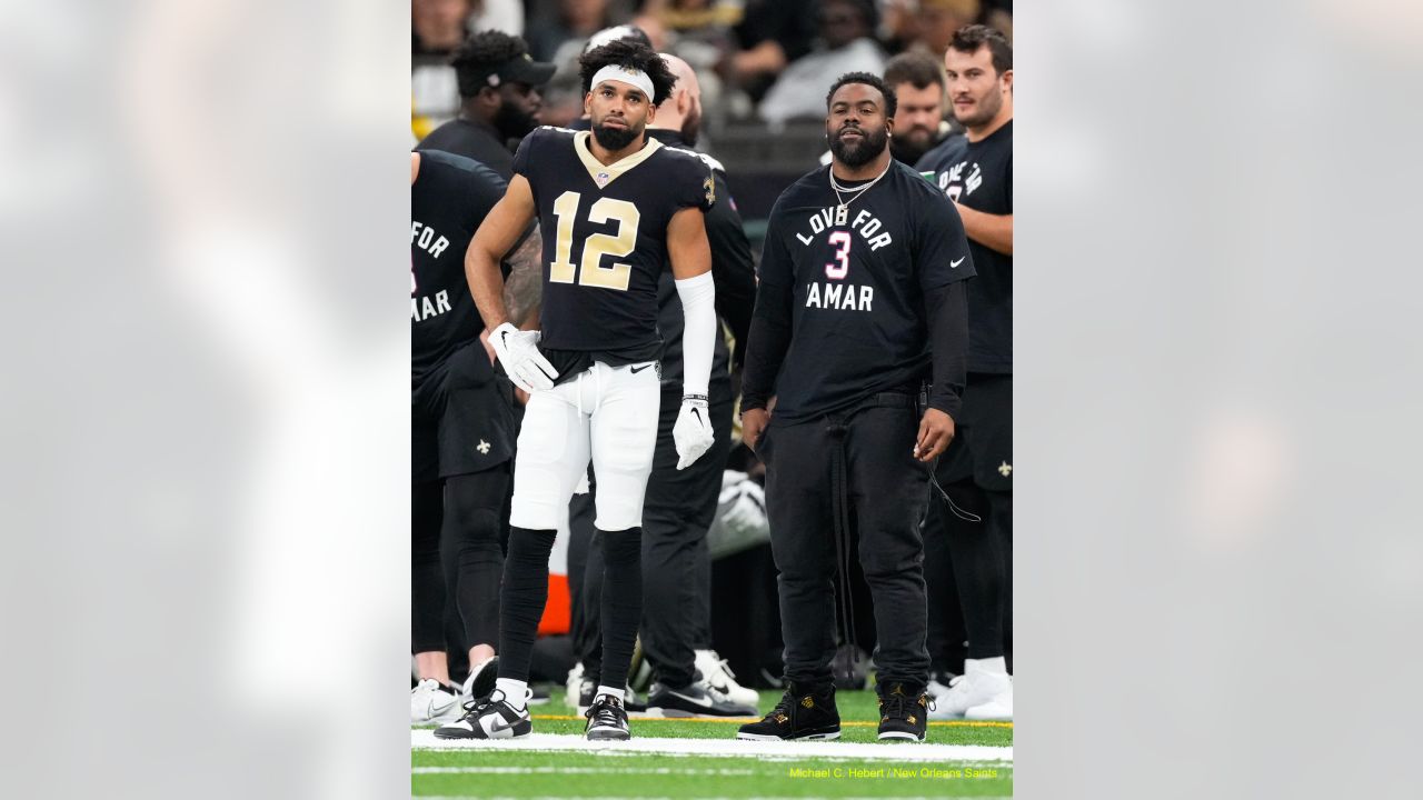 New Orleans Saints safety Tyrann Mathieu runs during the first half an NFL  football game between the Carolina Panthers and the New Orleans Saints in  New Orleans, Sunday, Jan. 8, 2023. (AP