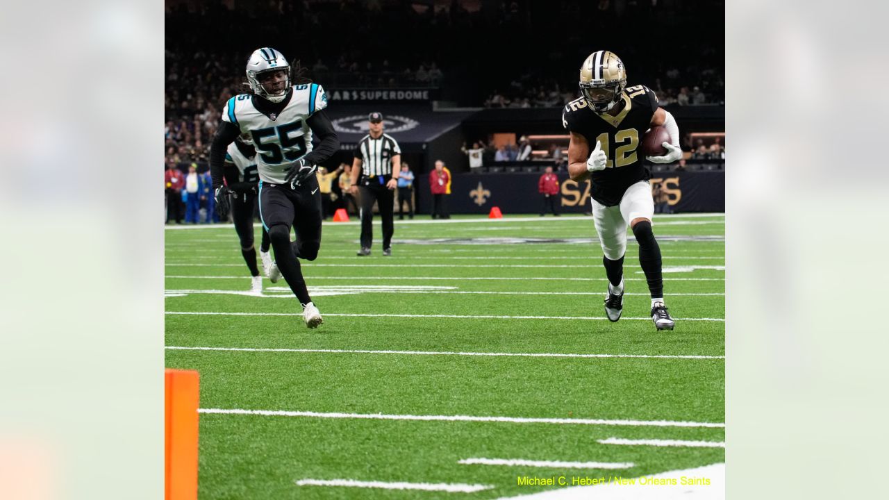 New Orleans Saints safety Tyrann Mathieu runs during the first half an NFL  football game between the Carolina Panthers and the New Orleans Saints in  New Orleans, Sunday, Jan. 8, 2023. (AP