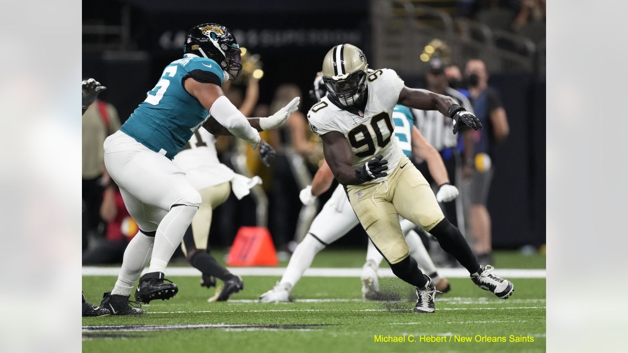 New Orleans Saints fans react to a replay call during the second half of an  NFL football game against the Jacksonville Jaguars, Sunday, Oct. 13, 2019,  in Jacksonville, Fla. (AP Photo/Stephen B.