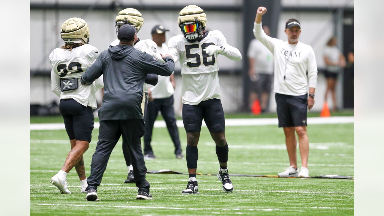 New Orleans, USA. 08th Jan, 2023. New Orleans Saints linebacker Demario  Davis (56) celebrates after making a huge play during a National Football  League contest at Caesars Superdome in New Orleans, Louisiana