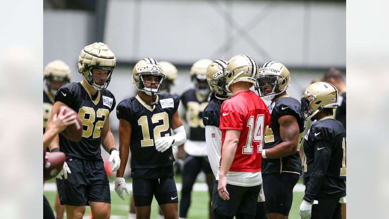 New Orleans Saints wide receiver Chris Olave (12) runs through drills  during training camp at their NFL football training facility in Metairie,  La., Thursday, Aug. 4, 2022. (AP Photo/Gerald Herbert Stock Photo - Alamy