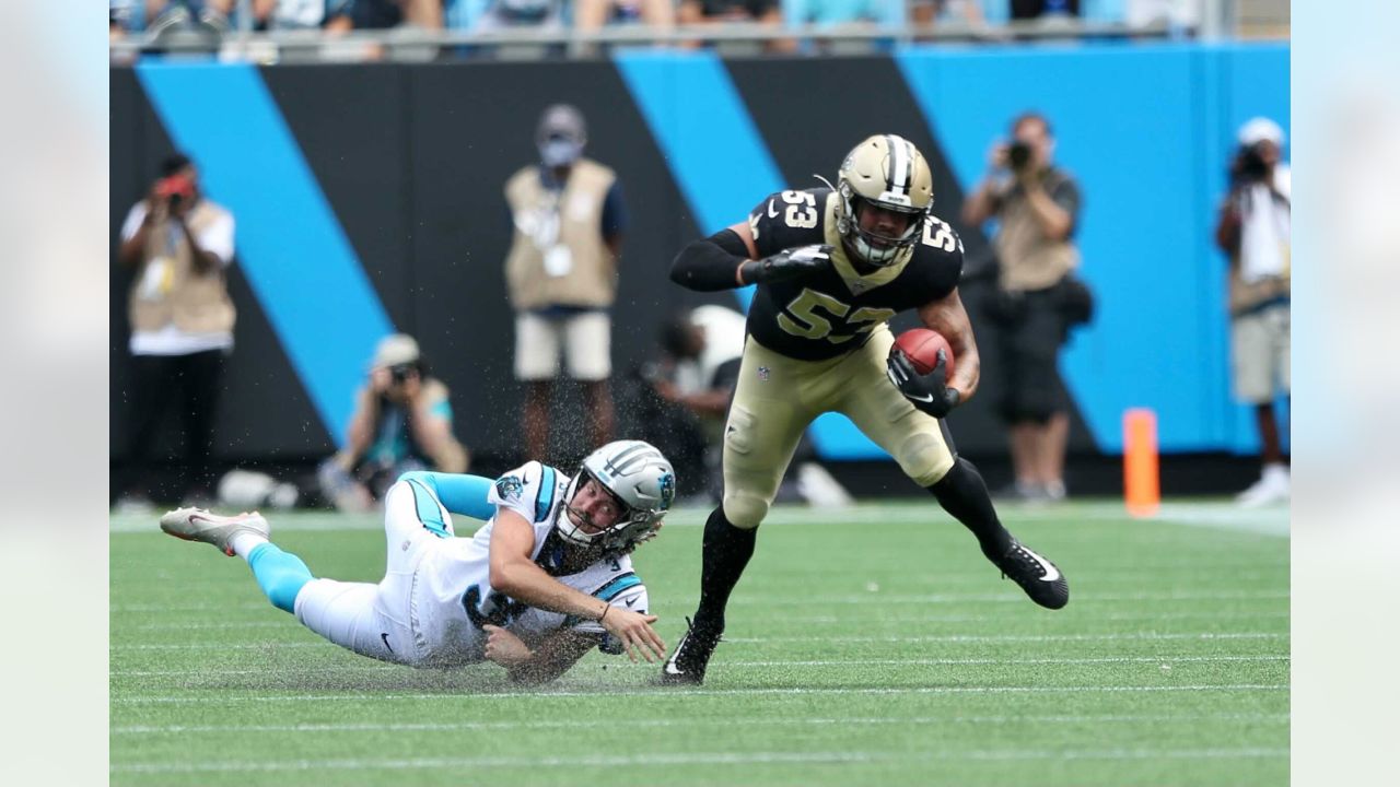 Carolina Panthers quarterback Cam Newton (1) carries against New Orleans  Saints cornerback P.J. Williams in the