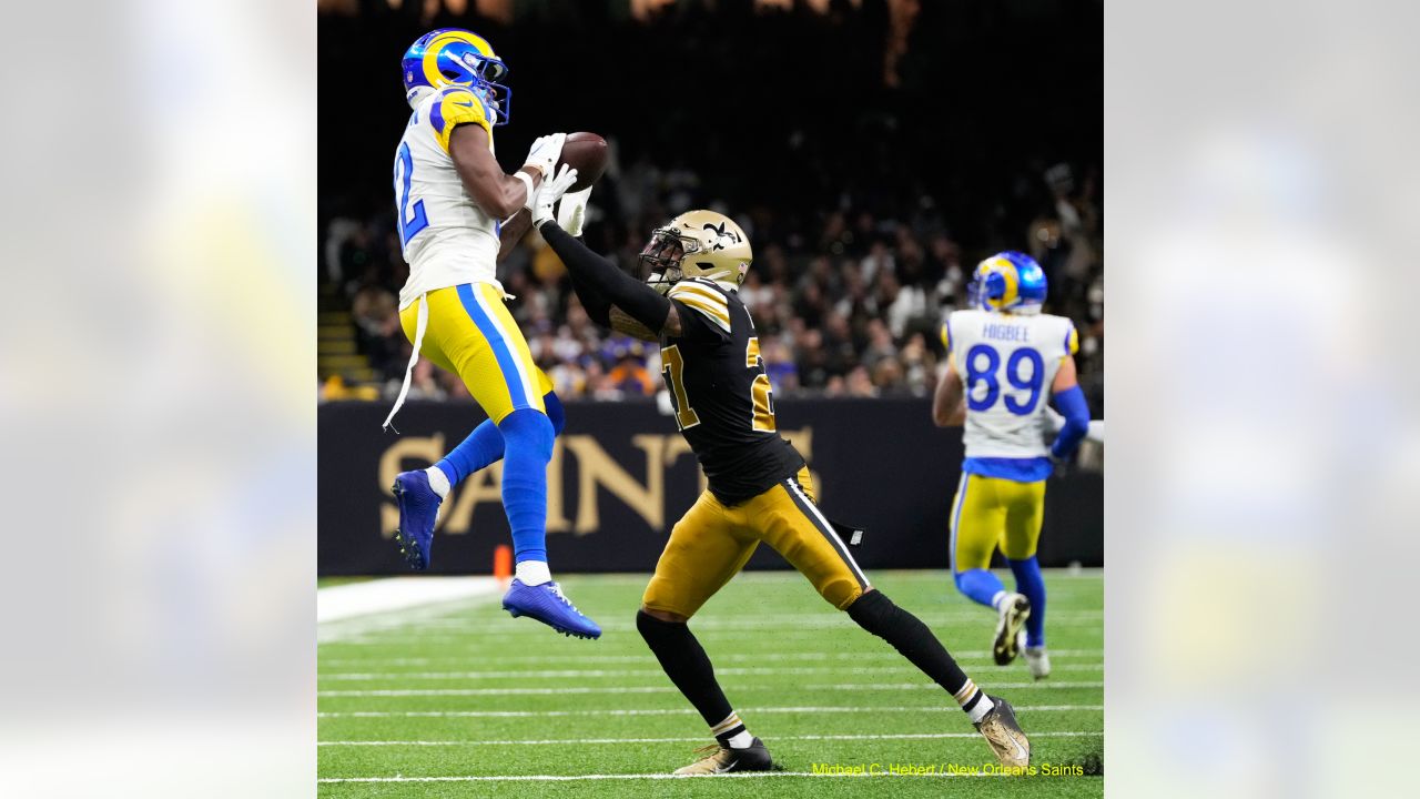 Los Angeles Rams defensive tackle Bobby Brown III (95) warms up before an  NFL football game against the New Orleans Saints, Sunday, Nov. 20, 2022, in  New Orleans. (AP Photo/Tyler Kaufman Stock