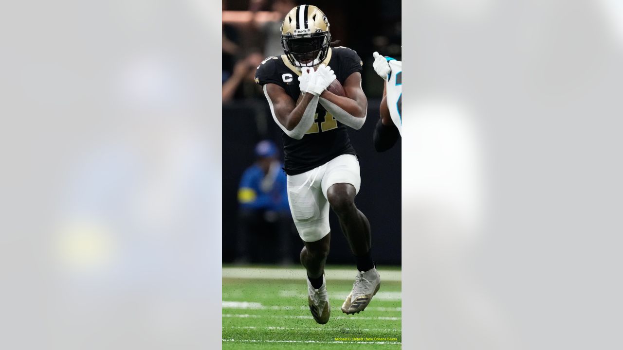 New Orleans Saints wide receiver Chris Olave (12) plays against the  Carolina Panthers during an NFL football game Monday, Sept. 18, 2023, in  Charlotte, N.C. (AP Photo/Jacob Kupferman Stock Photo - Alamy