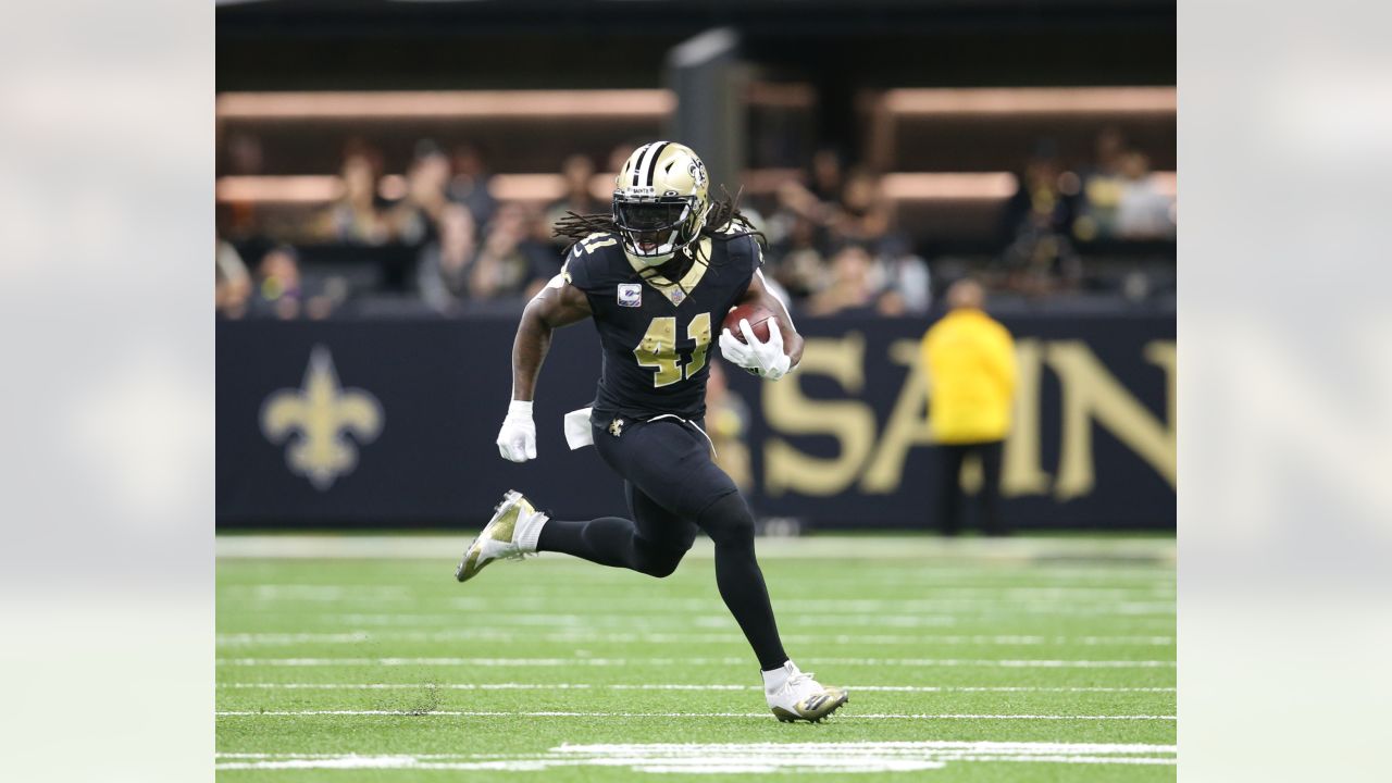 New Orleans Saints defensive end Cameron Jordan (94) celebrates after a  play during an NFL football game against the Seattle Seahawks, Sunday, Oct.  9, 2022, in New Orleans. (AP Photo/Tyler Kaufman Stock