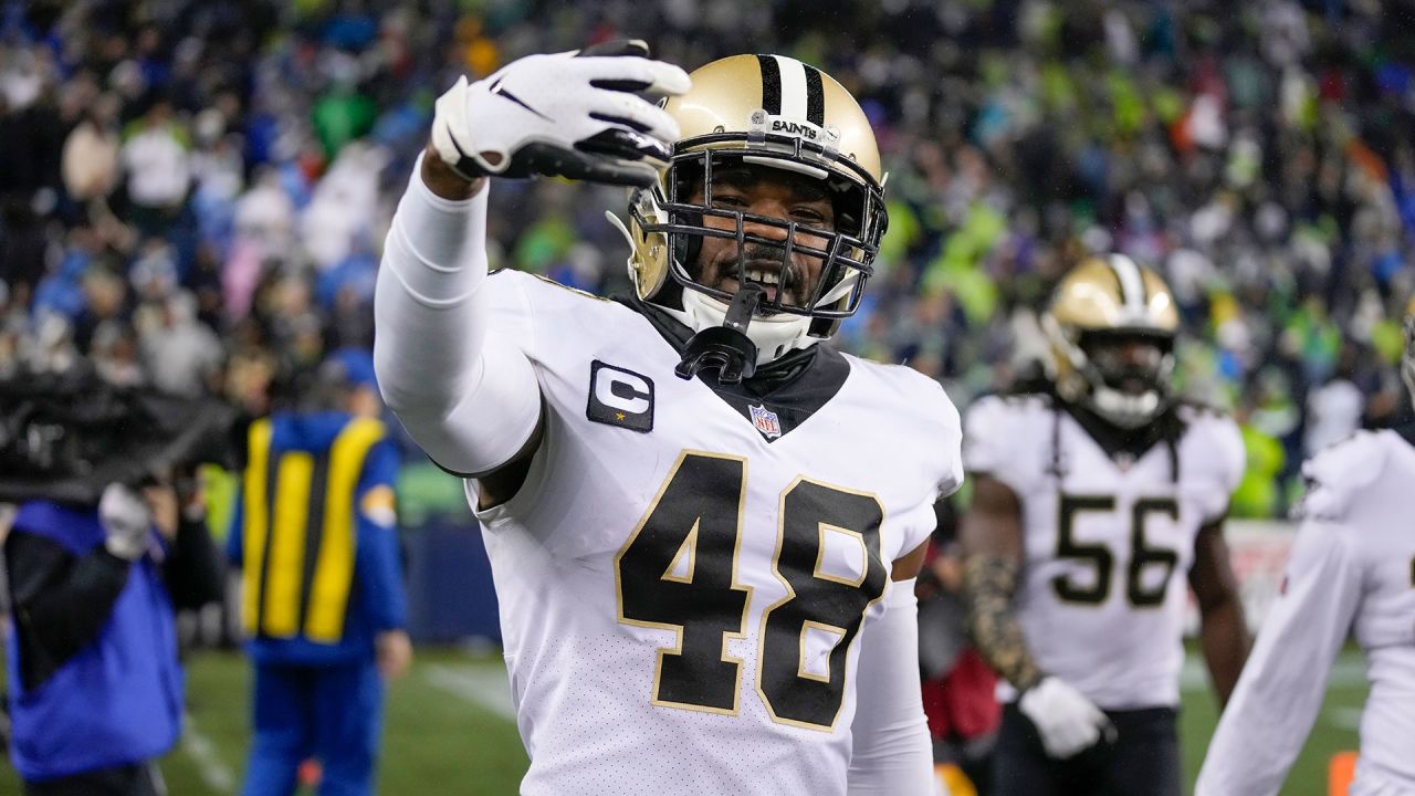 New Orleans Saints wide receiver Lil'Jordan Humphrey during an NFL football  game against the Seattle Seahawks, Monday, Oct. 25, 2021, in Seattle. The  Saints won 13-10. (AP Photo/Ben VanHouten Stock Photo - Alamy