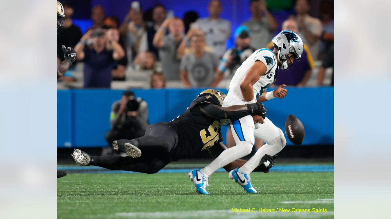 New Orleans Saints defensive end Carl Granderson (96) looks up at