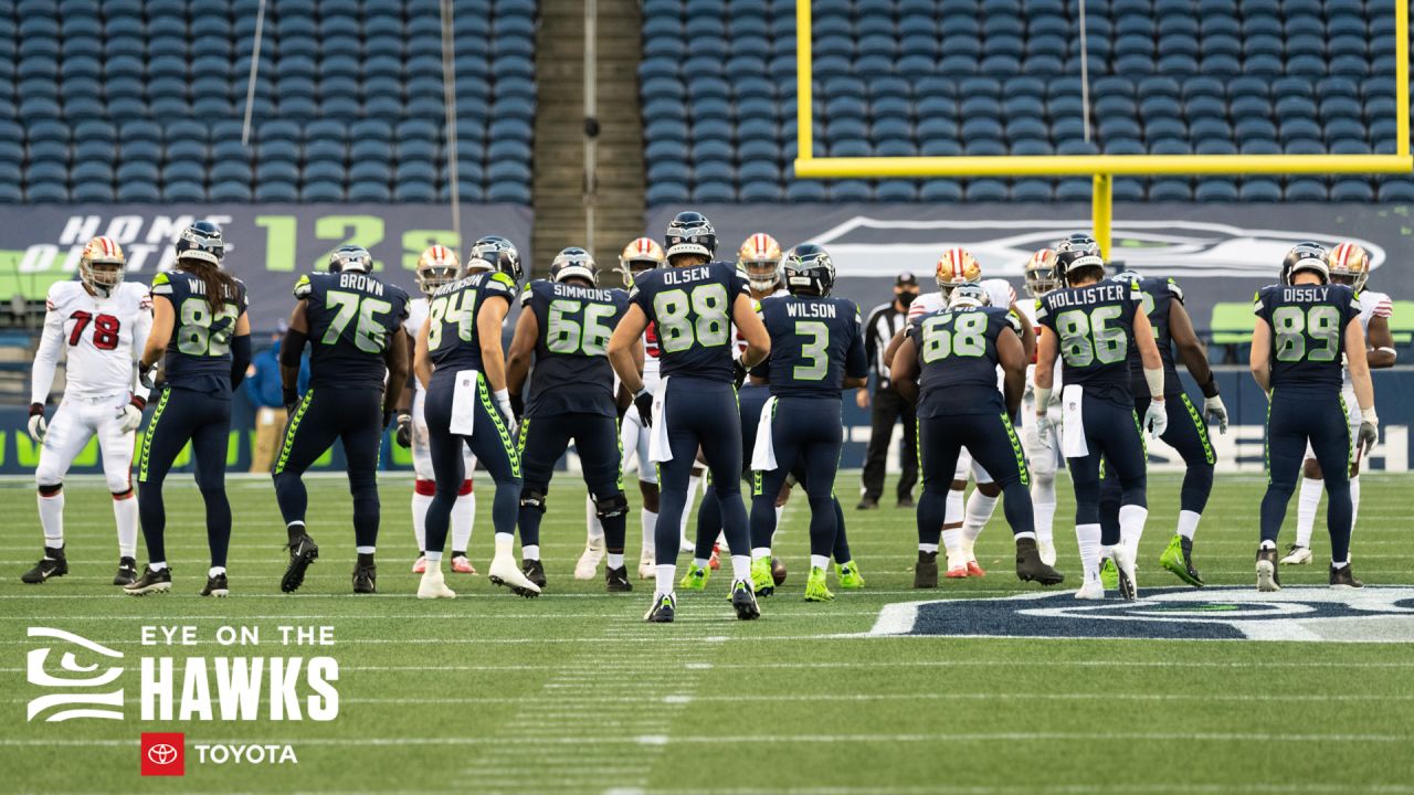 Seattle Seahawks tight end Colby Parkinson (84) celebrates with