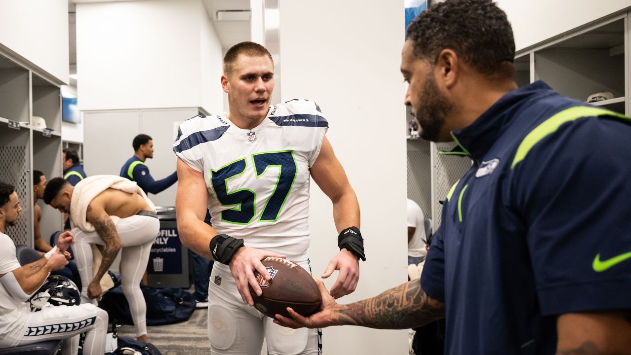 Seattle Seahawks linebacker Cody Barton (57) lines up for play during the  second half of an