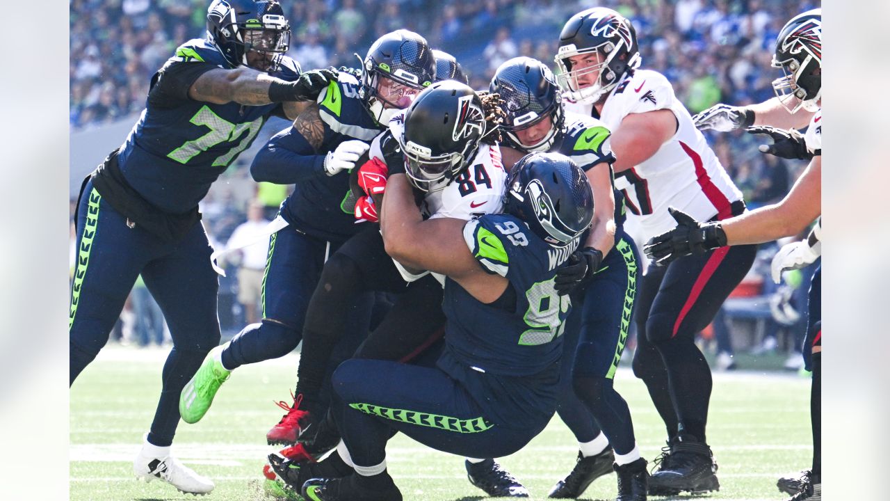 Seattle Seahawks defensive back Tariq Woolen is pictured during an NFL  football game against the Atlanta Falcons, Sunday, Sept. 25, 2022, in  Seattle. The Falcons won 27-23. (AP Photo/Stephen Brashear Stock Photo -  Alamy