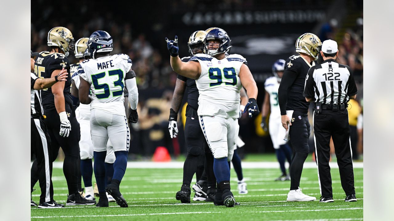 Seattle Seahawks defensive tackle Al Woods (99) is on the sideline