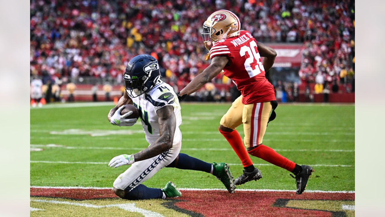 Seattle Seahawks defensive end Darrell Taylor (52) looks into the backfield  during an NFL football game against the San Francisco 49ers, Sunday, Sept.  18, 2022, in Santa Clara, Calif. (AP Photo/Scot Tucker