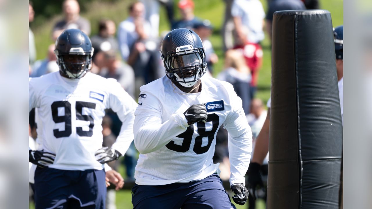 Seattle Seahawks linebacker Ben Burr-Kirven (48) looks on during an NFL  pre-season football game against the Minnesota Vikings, Thursday, Aug. 10,  2023 in Seattle. (AP Photo/Ben VanHouten Stock Photo - Alamy