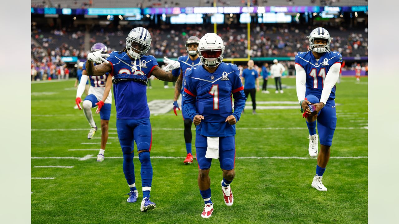 NFC wide receiver CeeDee Lamb (88) of the Dallas Cowboys runs with the ball  during the flag football event at the NFL Pro Bowl, Sunday, Feb. 5, 2023,  in Las Vegas. (AP