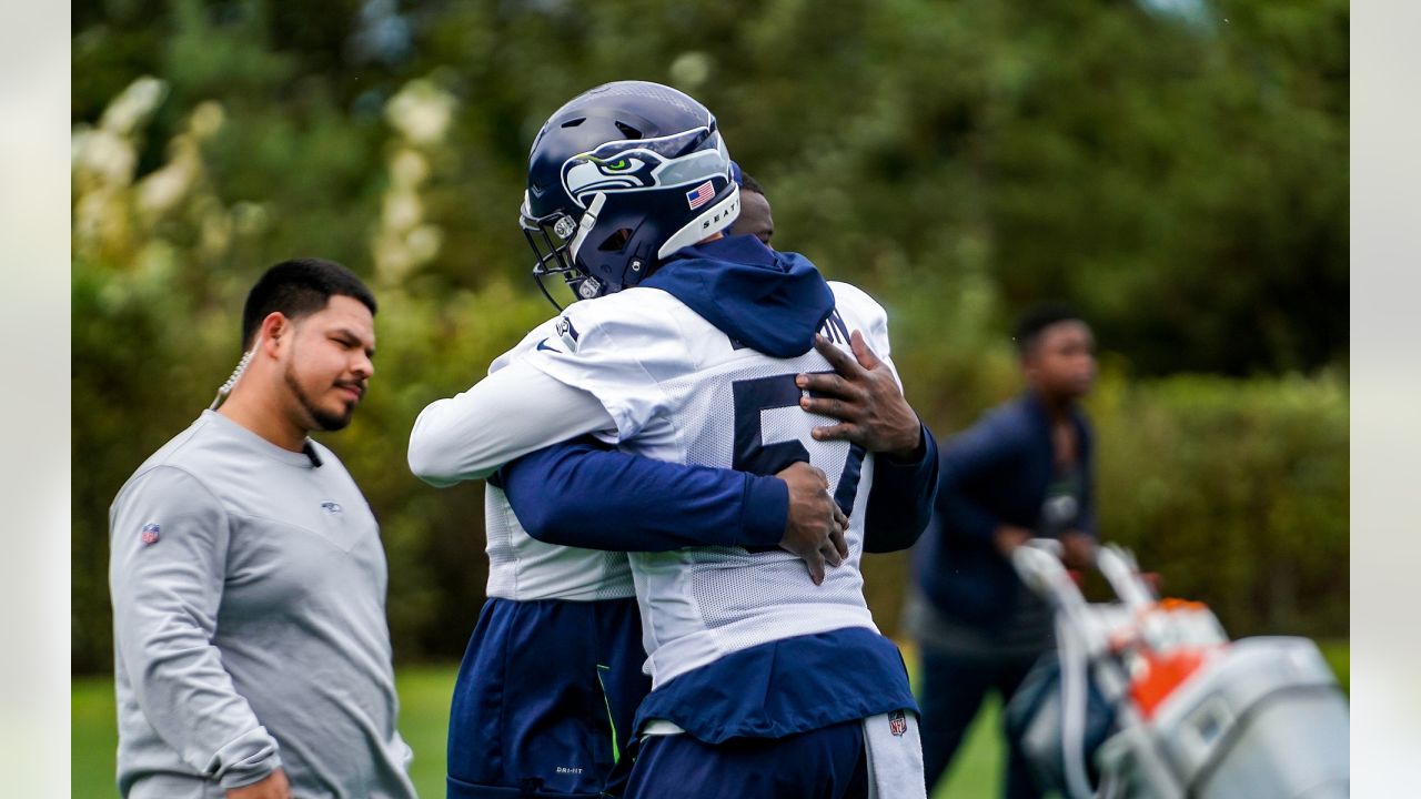 Seattle Seahawks linebacker Cody Barton (57) looks on during an