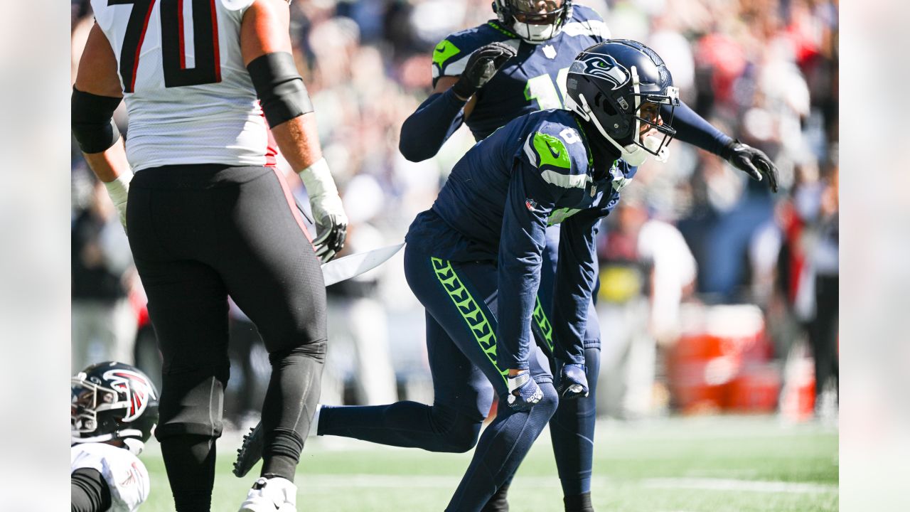 Seattle Seahawks defensive back Tariq Woolen is pictured during an NFL  football game against the Atlanta Falcons, Sunday, Sept. 25, 2022, in  Seattle. The Falcons won 27-23. (AP Photo/Stephen Brashear Stock Photo -  Alamy