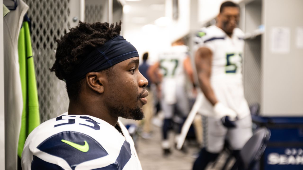 Seattle Seahawks linebacker Joshua Onujiogu (49) jogs during minicamp  Tuesday, June 6, 2023, at the NFL football team's facilities in Renton,  Wash. (AP Photo/Lindsey Wasson Stock Photo - Alamy