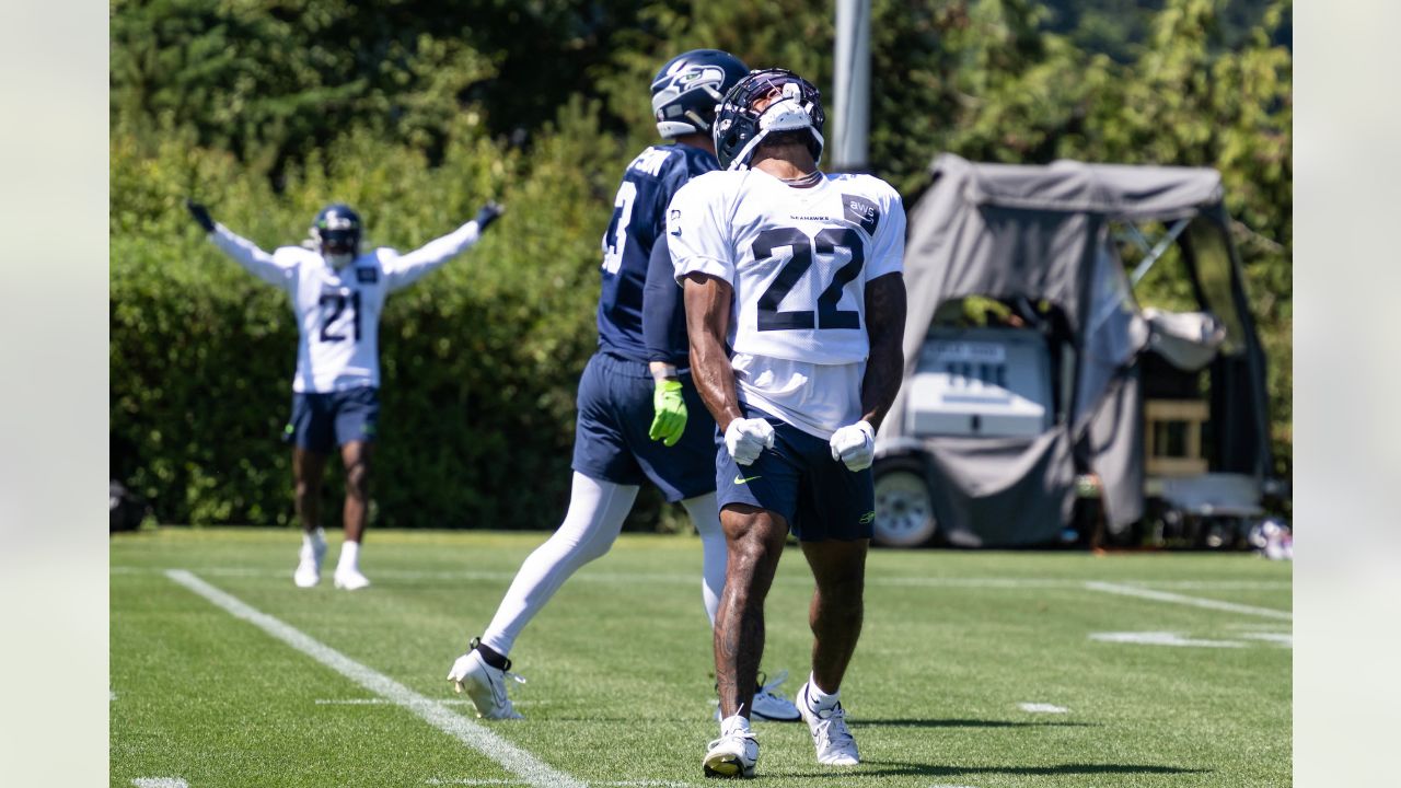 Seattle Seahawks cornerback Coby Bryant (8) walks on the field during the  NFL football team's training camp, Wednesday, Aug. 9, 2023, in Renton,  Wash. (AP Photo/Lindsey Wasson Stock Photo - Alamy