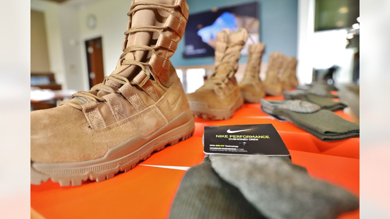 The Sea Gals cheerleades wear combat boots in honor of veterns before the  Seattle Seahawks against the New York Giants NFL football game, Sunday,  Nov. 7, 2010, in Seattle. (AP Photo/Ted S.