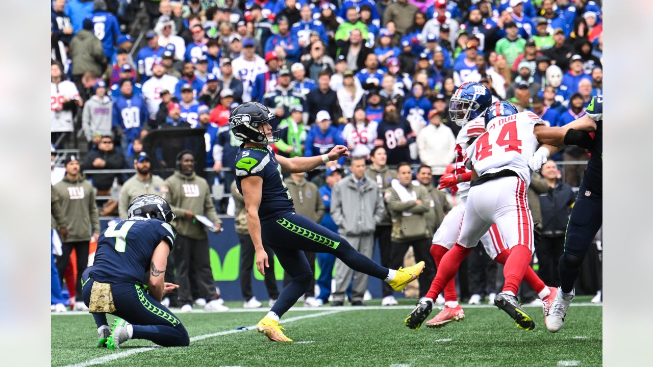 Seattle Seahawks players celebrate during an NFL football game against the  New York Giants, Sunday, Oct. 30, 2022, in Seattle, WA. The Seahawks  defeated the Giants 27-13. (AP Photo/Ben VanHouten Stock Photo - Alamy