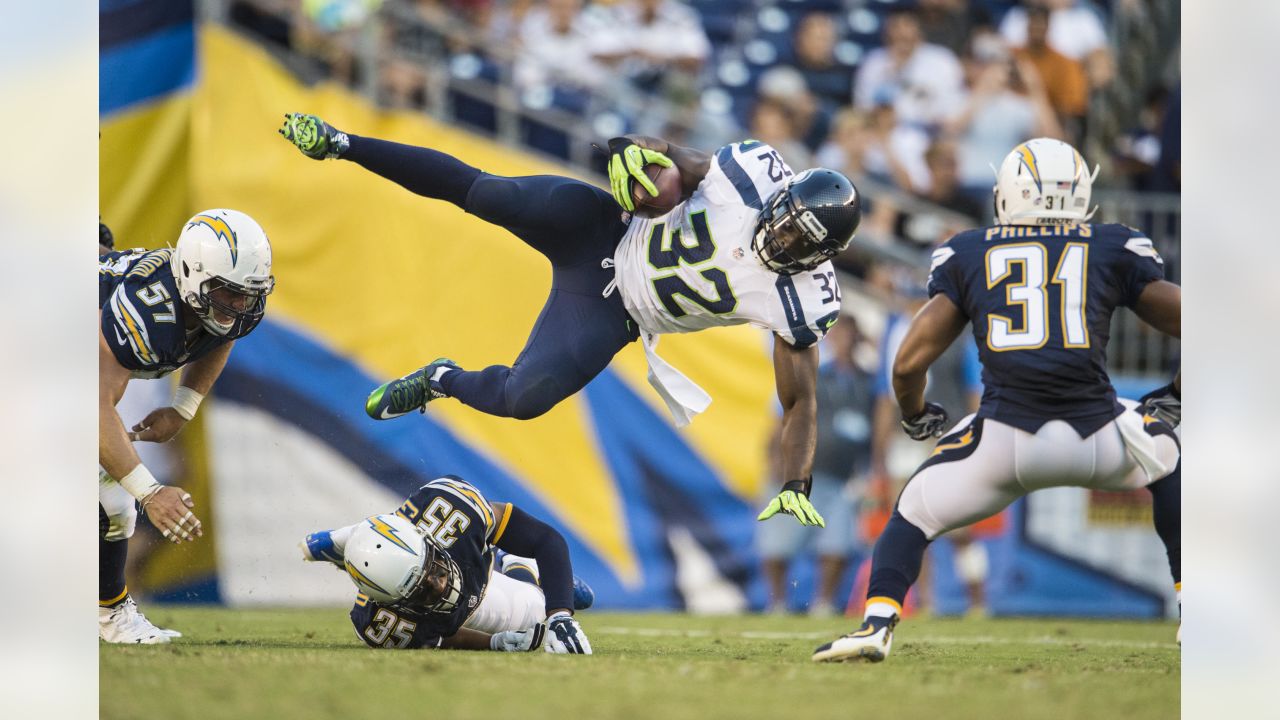 Seattle Seahawks kicker Steven Hauschka kicks the ball off a tee