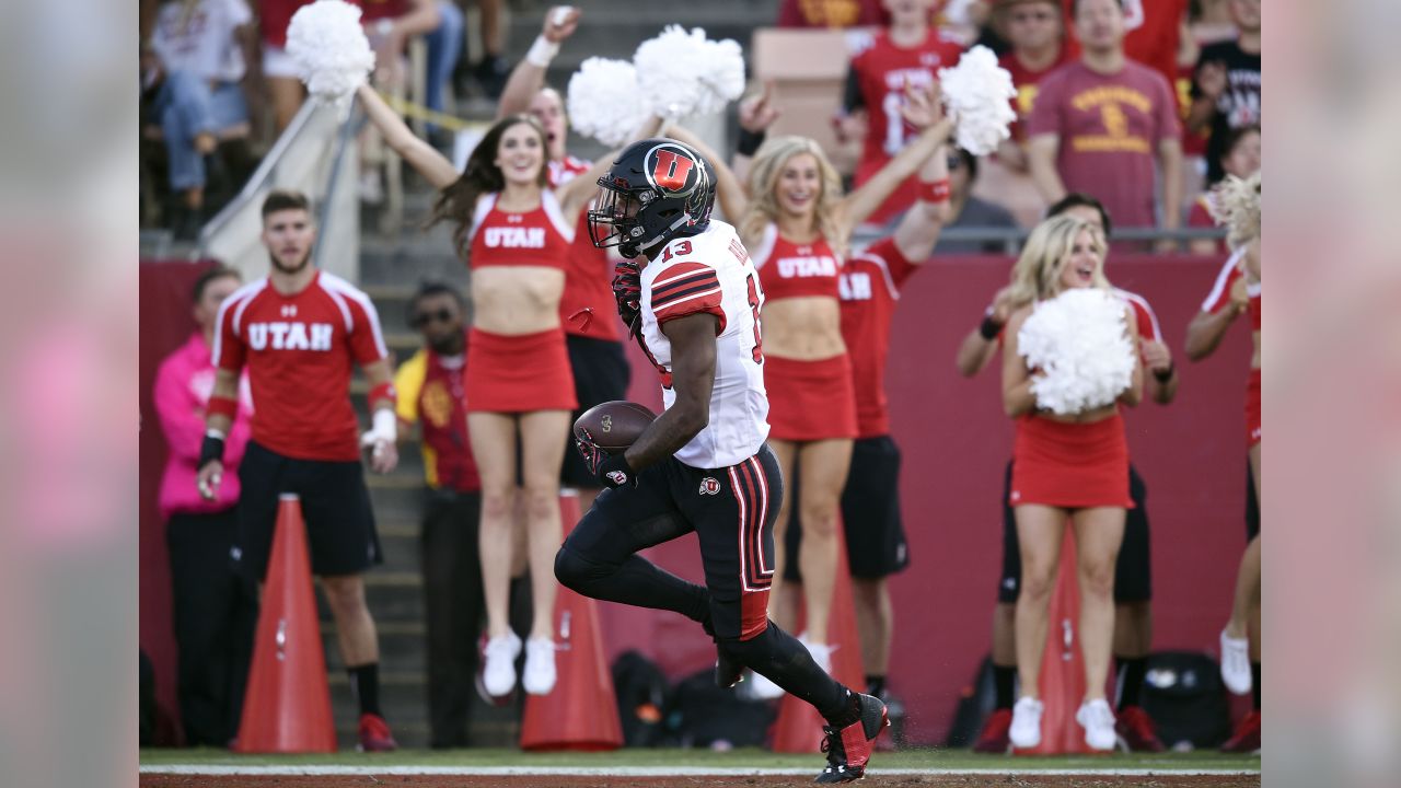 Utah defensive back Marquise Blair recovers a fumble for a touchdown during the first half of an NCAA college football game against Southern California in Los Angeles, Saturday, Oct. 14, 2017. (AP Photo/Kelvin Kuo)