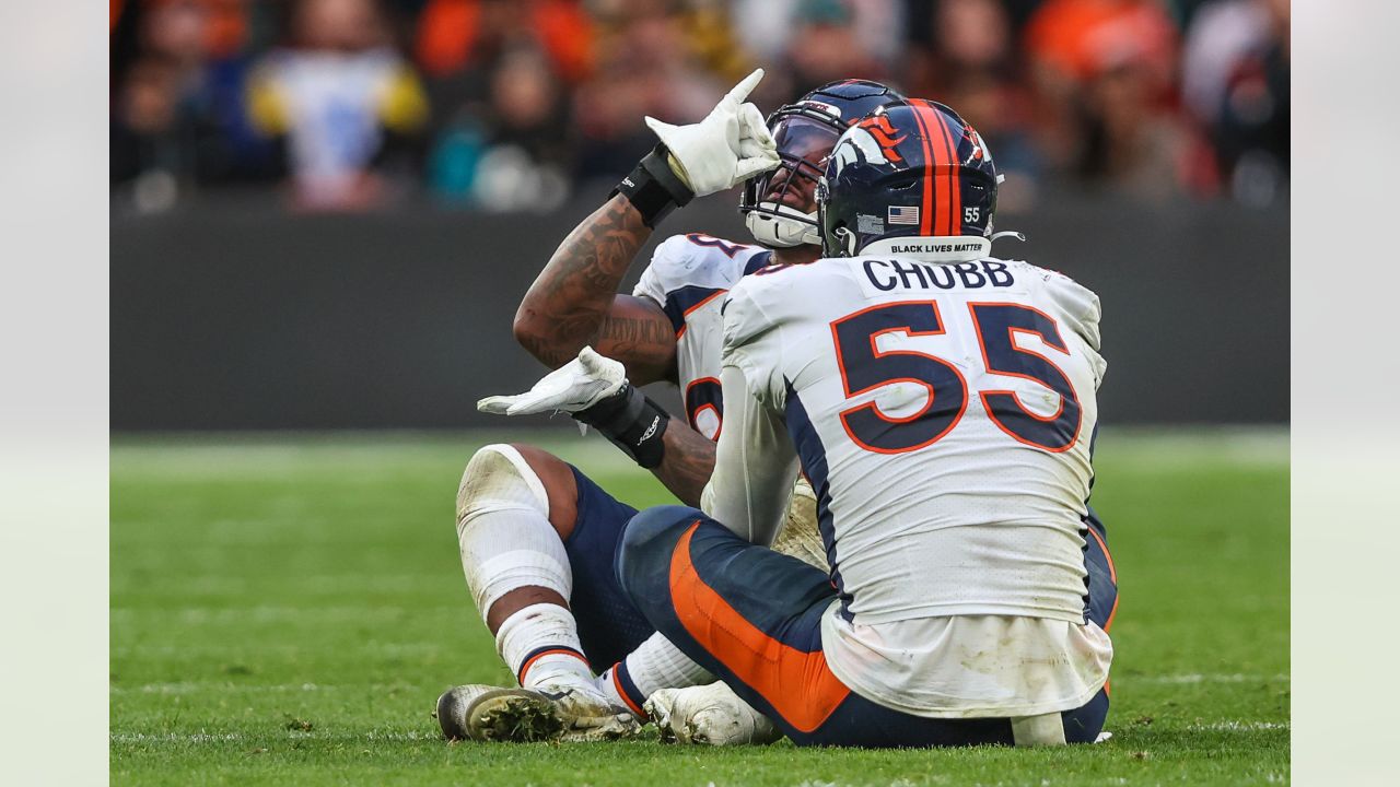 Denver Broncos linebacker Bradley Chubb (55) lines up against the Tampa Bay  Buccaneers in the first half of an NFL football game, Sunday, Sept.. 27,  2020, in Denver. (AP Photo/Justin Edmonds Stock