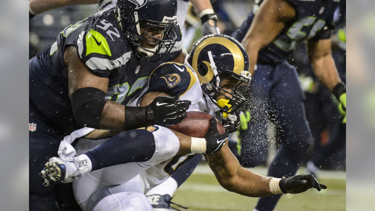 This Sept. 18, 2016 photo Los Angeles Rams' running back Todd Gurley, right  exchanges jersey's with Seattle Seahawks Tyler Lockett after an NFL  football game between the Los Angeles Rams and the