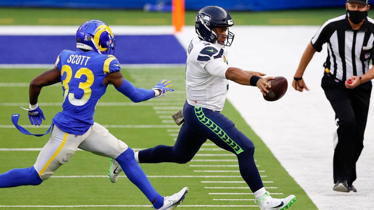 October 3, 2019: Seattle Seahawks cornerback Neiko Thorpe (23) carries the  ''12'' flag before a game between the Los Angeles Rams and Seattle Huskies  at CenturyLink Field in Seattle, WA. The Seahawks