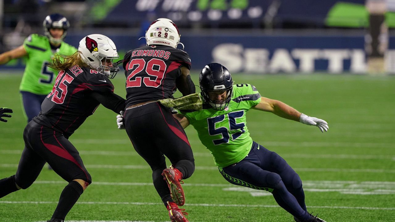 Seattle Seahawks linebacker Ben Burr-Kirven (55) reacts after the NFL  football game against the San Francisco 49ers, Sunday, Jan. 3, 2021, in  Glendale, Ariz. (AP Photo/Jennifer Stewart Stock Photo - Alamy