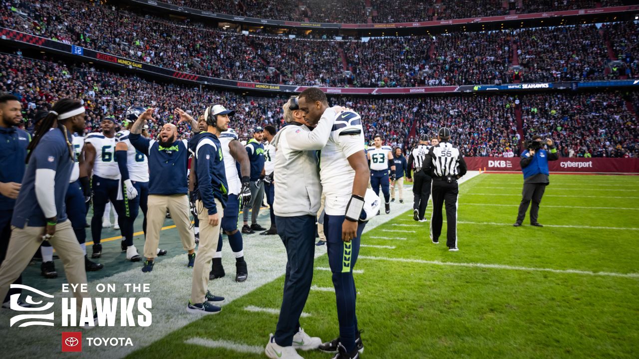 Seattle Seahawks guard Damien Lewis, left, celebrates with head coach Pete  Carroll after the team scored during the first half of an NFL football game  against the Arizona Cardinals in Glendale, Ariz.