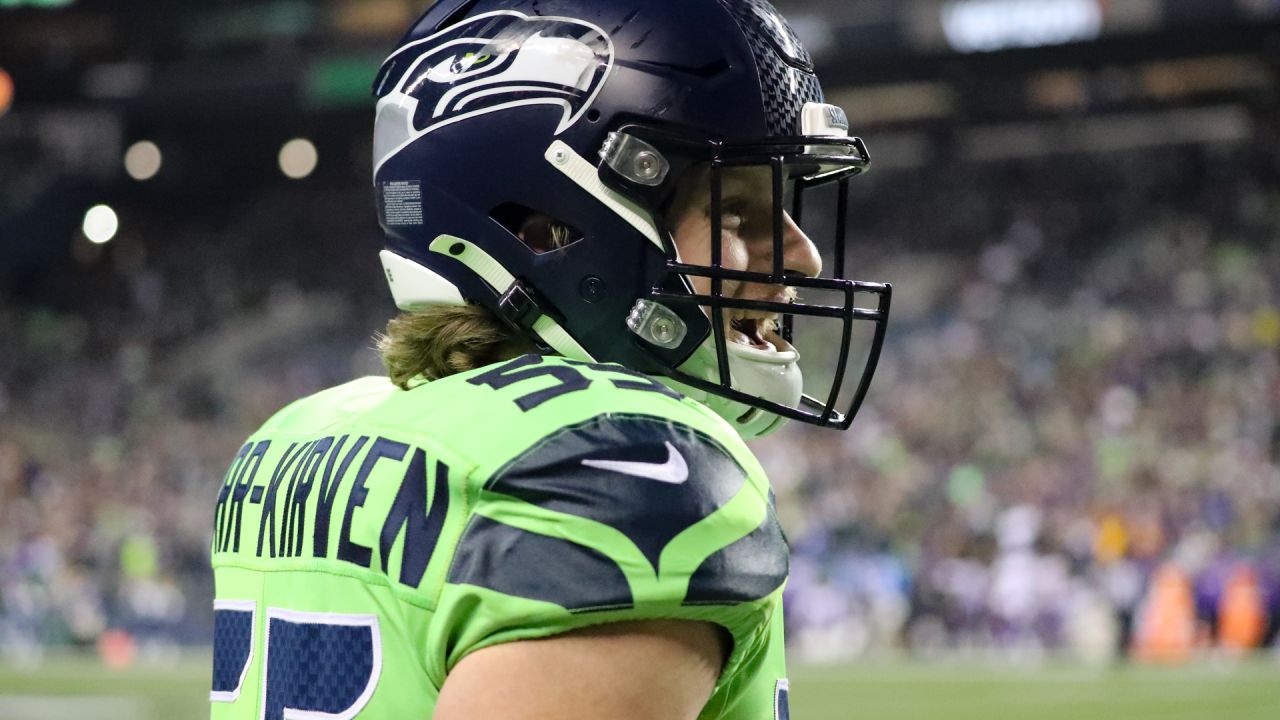 Seattle Seahawks linebacker Ben Burr-Kirven (55) reacts after the NFL  football game against the San Francisco 49ers, Sunday, Jan. 3, 2021, in  Glendale, Ariz. (AP Photo/Jennifer Stewart Stock Photo - Alamy