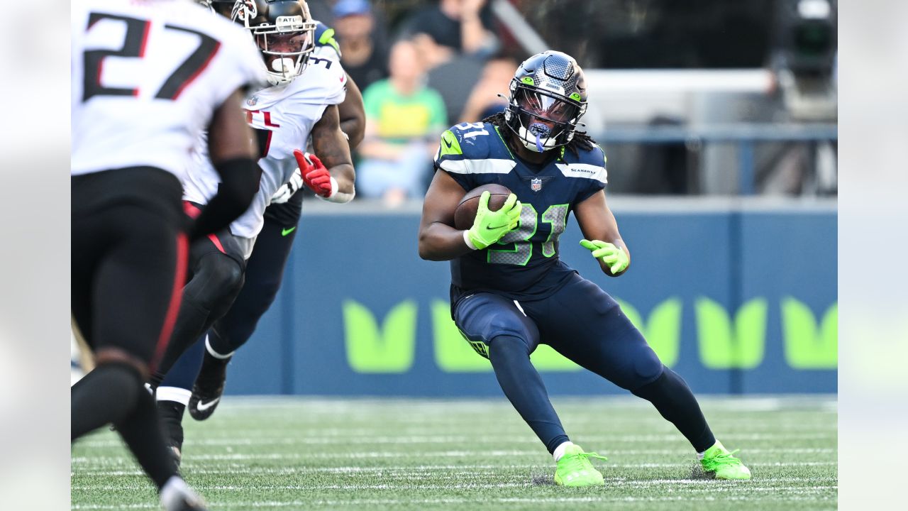 Seattle Seahawks defensive back Tariq Woolen is pictured during an NFL  football game against the Atlanta Falcons, Sunday, Sept. 25, 2022, in  Seattle. The Falcons won 27-23. (AP Photo/Stephen Brashear Stock Photo -  Alamy