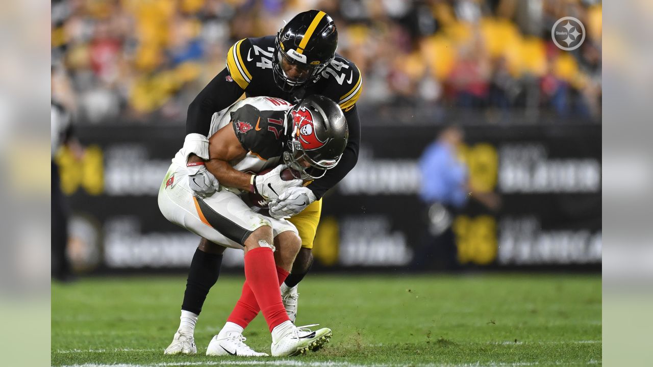 Tampa Bay Buccaneers linebacker Markees Watts (58) runs toward the ball  carrier during an NFL preseason football game against the Pittsburgh  Steelers, Friday, Aug. 11, 2023, in Tampa, Fla. (AP Photo/Peter Joneleit