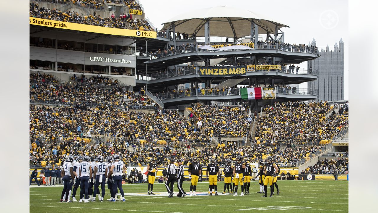 This is the scoreboard at Heinz Field before an NFL football game between  the Pittsburgh Steelers and the Tennessee Titans in Pittsburgh, Sunday,  Dec. 19, 2021. (AP Photo/Gene J. Puskar Stock Photo 