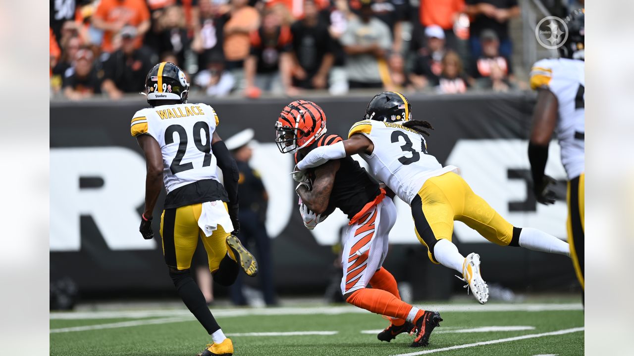 Pittsburgh Steelers cornerback Cameron Sutton (20) celebrates during a NFL  football game against the Cincinnati Bengals, Sunday, Sept. 11, 2022, in  Cincinnati. (AP Photo/Emilee Chinn Stock Photo - Alamy