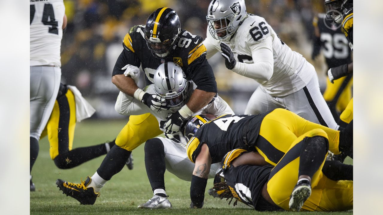 Pittsburgh, United States. 24th Dec, 2022. Pittsburgh Steelers defensive  tackle Cameron Heyward (97) celebrates of the 13-10 Steelers win against  the Las Vegas Raiders with Pittsburgh Steelers defensive tackle Larry  Ogunjobi (99)