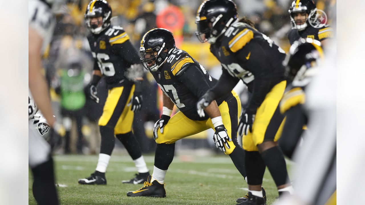 December 18, 2022: Pittsburgh Steelers defensive tackle Cameron Heyward  (97) celebrates with Pittsburgh Steelers safety Minkah Fitzpatrick (39)  after a sack during the second half of the NFL matchup against the Carolina