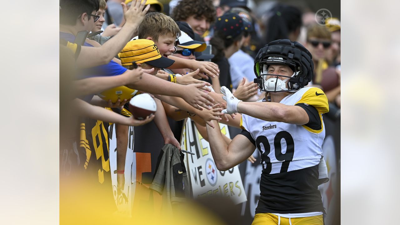 Pittsburgh Steelers fans stand on a hill the Pittsburgh Steelers practice  fields at St. Vincent College during Back Together Weekend at the NFL  football team's training camp in Latrobe, Pa., Saturday, July