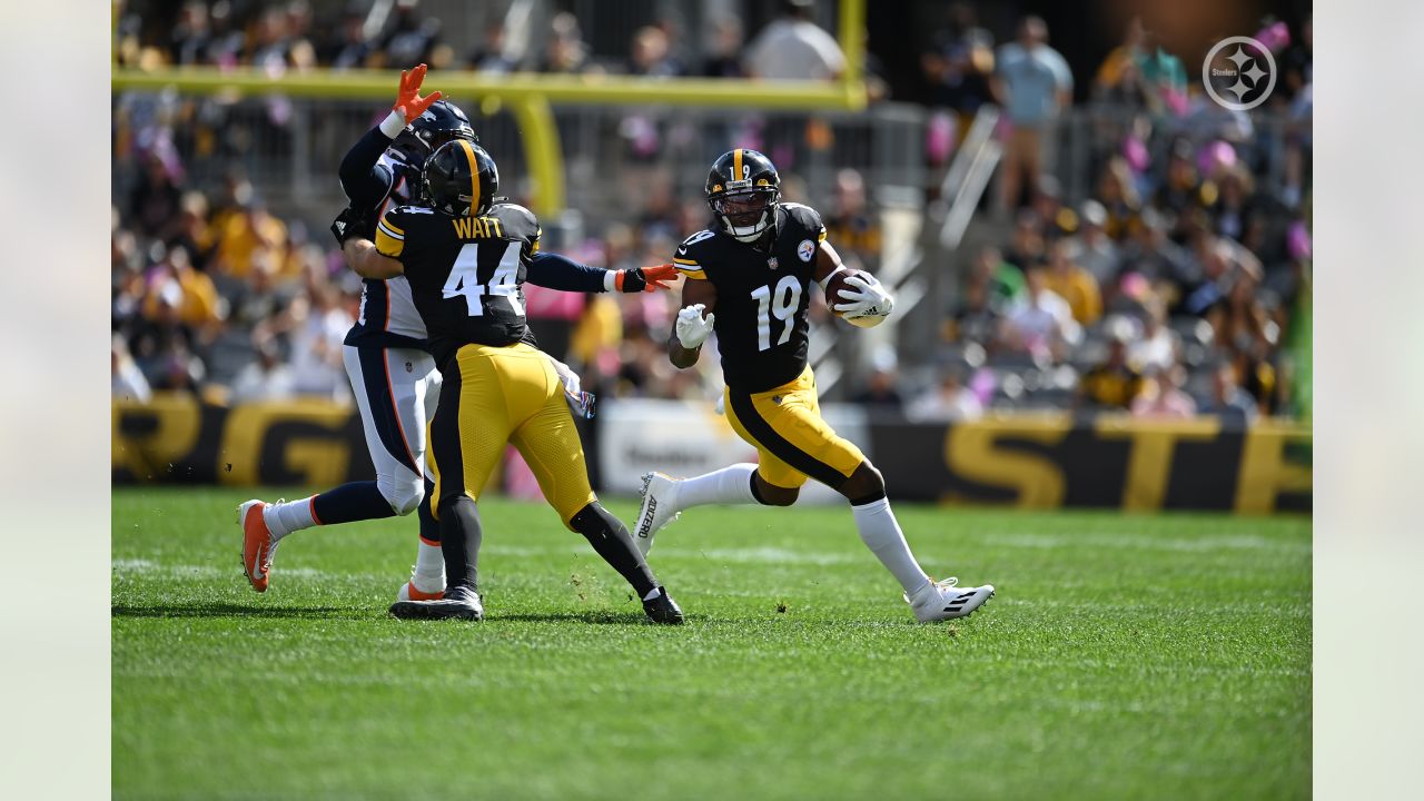 Pittsburgh Steelers cornerback James Pierre intercepts a pass from Denver  Broncos quarterback Teddy Bridgewater in the end zone during the second  half of an NFL football game in Pittsburgh, Sunday, Oct. 10