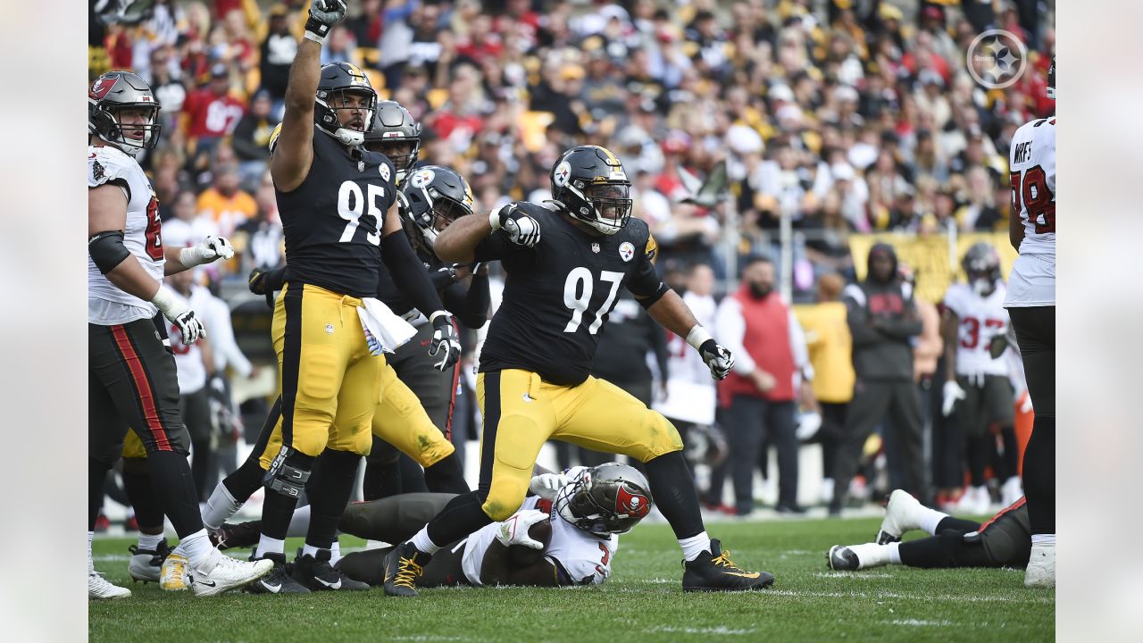 Pittsburgh Steelers defensive tackle Chris Wormley (95) reacts after a  defensive stop in the second half during an NFL football game against the  Tampa Bay Buccaneers in Pittsburgh, Sunday, Oct. 16, 2022. (