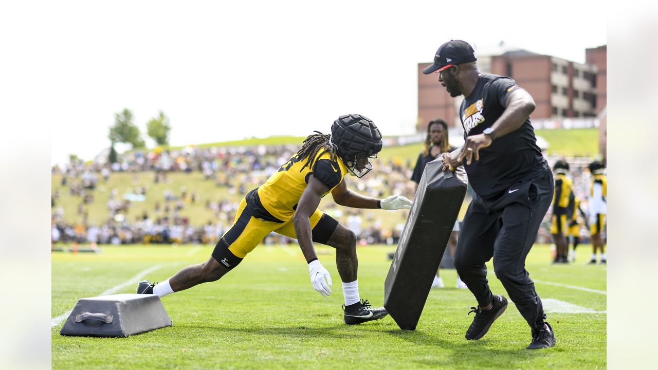 Pittsburgh Steelers cornerback Madre Harper (38) eyes the