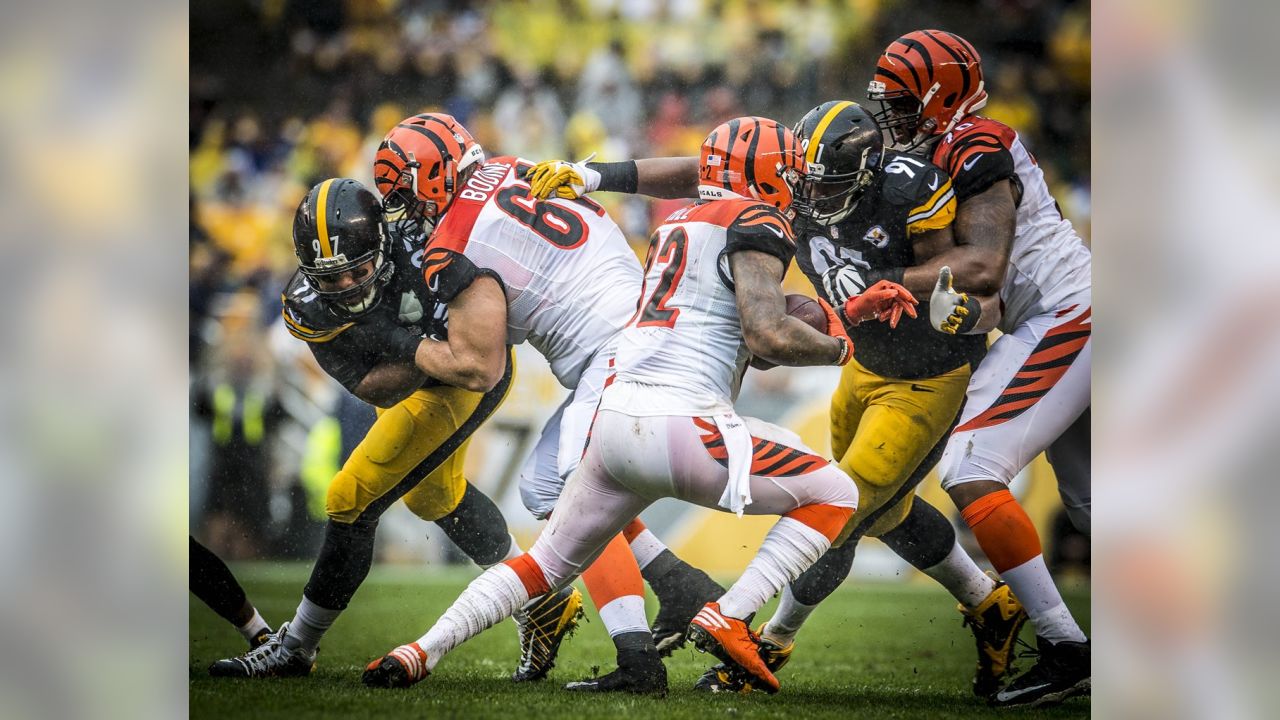 Pittsburgh Steelers nose tackle Javon Hargrave (79) sacks Cincinnati Bengals  quarterback Andy D …