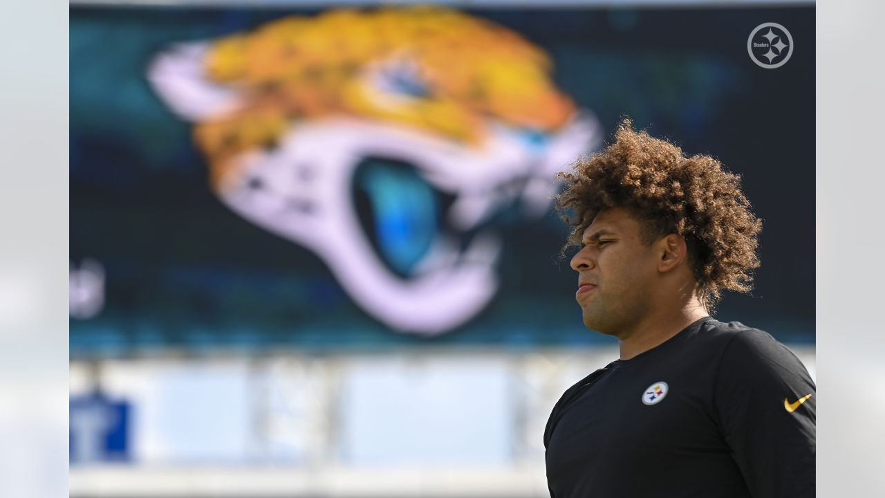 Pittsburgh Steelers tight end Zach Gentry (81) walks on the sideline during  the first half of a preseason NFL football game against the Jacksonville  Jaguars, Saturday, Aug. 20, 2022, in Jacksonville, Fla. (