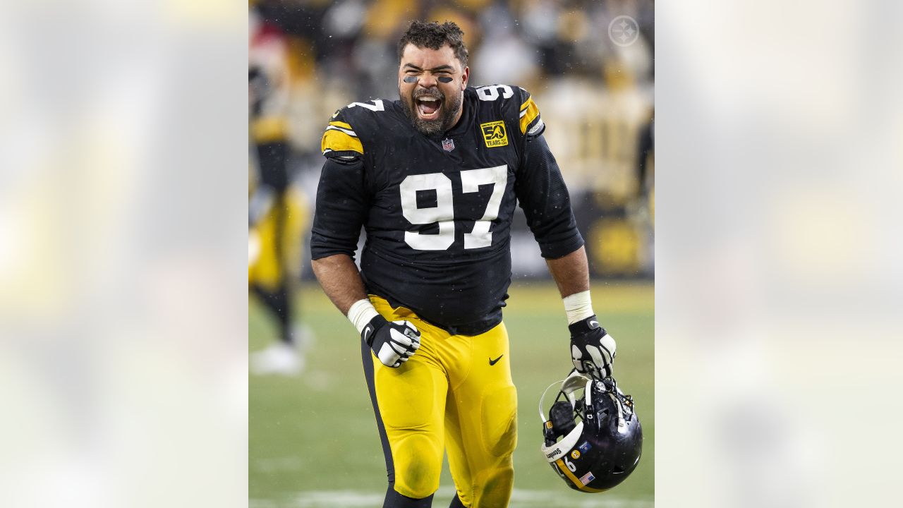 Pittsburgh, United States. 24th Dec, 2022. Pittsburgh Steelers defensive  tackle Cameron Heyward (97) celebrates of the 13-10 Steelers win against  the Las Vegas Raiders with Pittsburgh Steelers defensive tackle Larry  Ogunjobi (99)