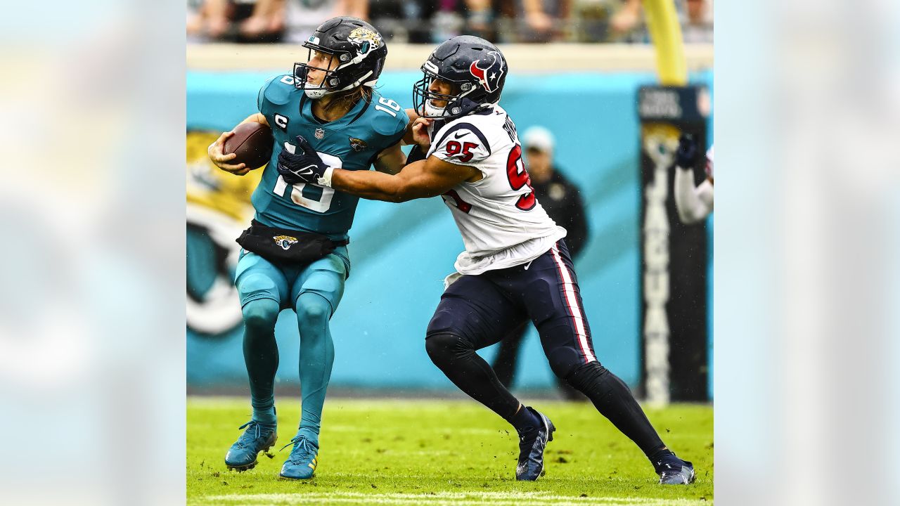 September 12, 2021: Houston Texans defensive back Desmond King (25) leaves  the field after an NFL football game between the Jacksonville Jaguars and  the Houston Texans at NRG Stadium in Houston, TX.