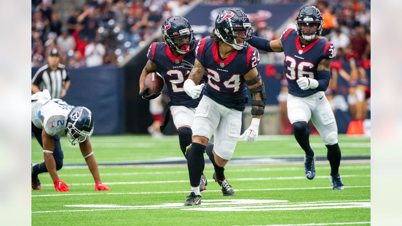 HOUSTON, TX - AUGUST 01: Houston Texans cornerback Desmond King II (25)  runs through defensive drills during the Houston Texans Training Camp  session at Houston Methodist Training Center adjacent to NRG Stadium