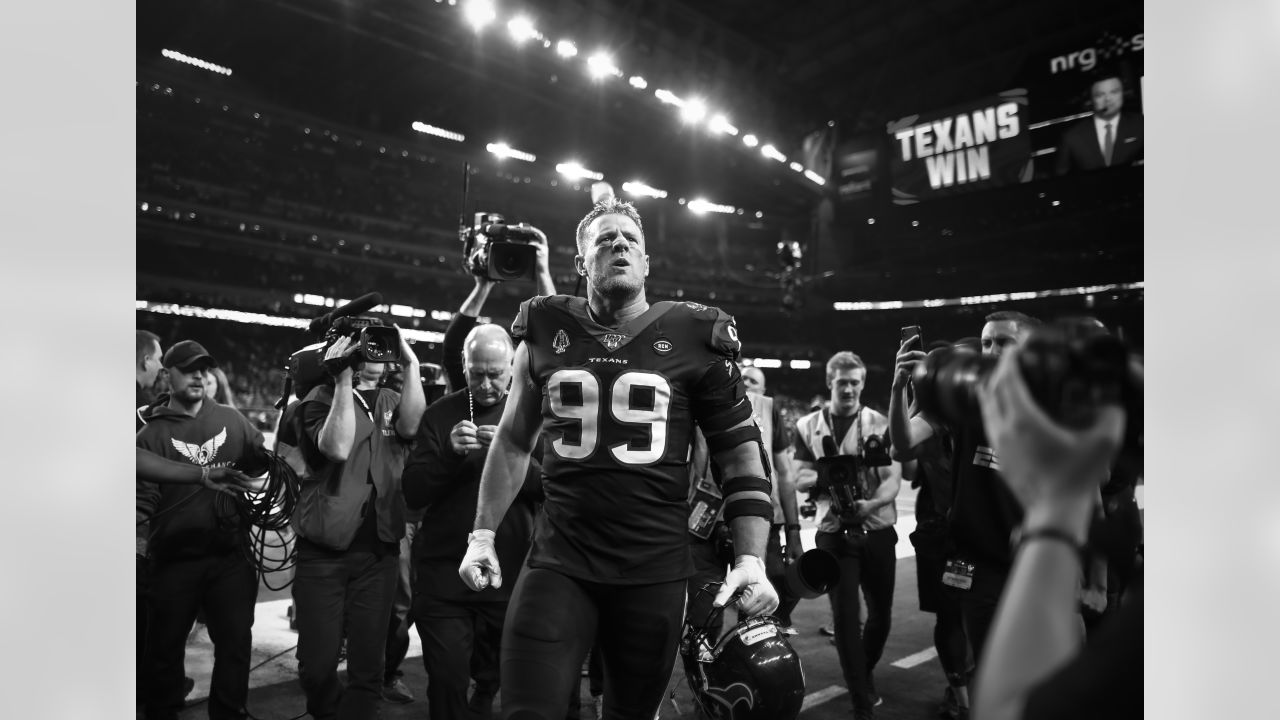 Houston, USA. 18 August 2018. The Walter Payton award on Houston Texans  defensive end J.J. Watt (99) jersey during a preseason NFL football game  between the Houston Texans and the San Francisco